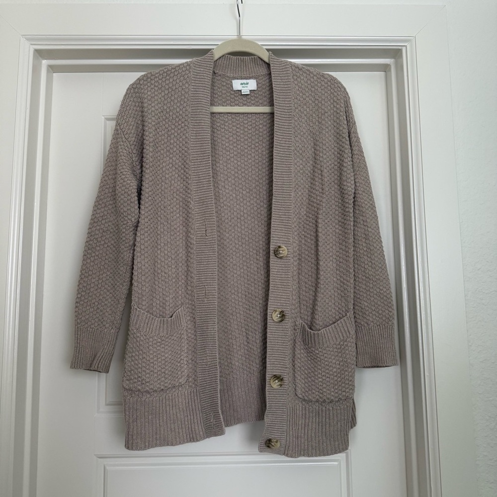 aerie Taupe Button-Up Knit Cardigan